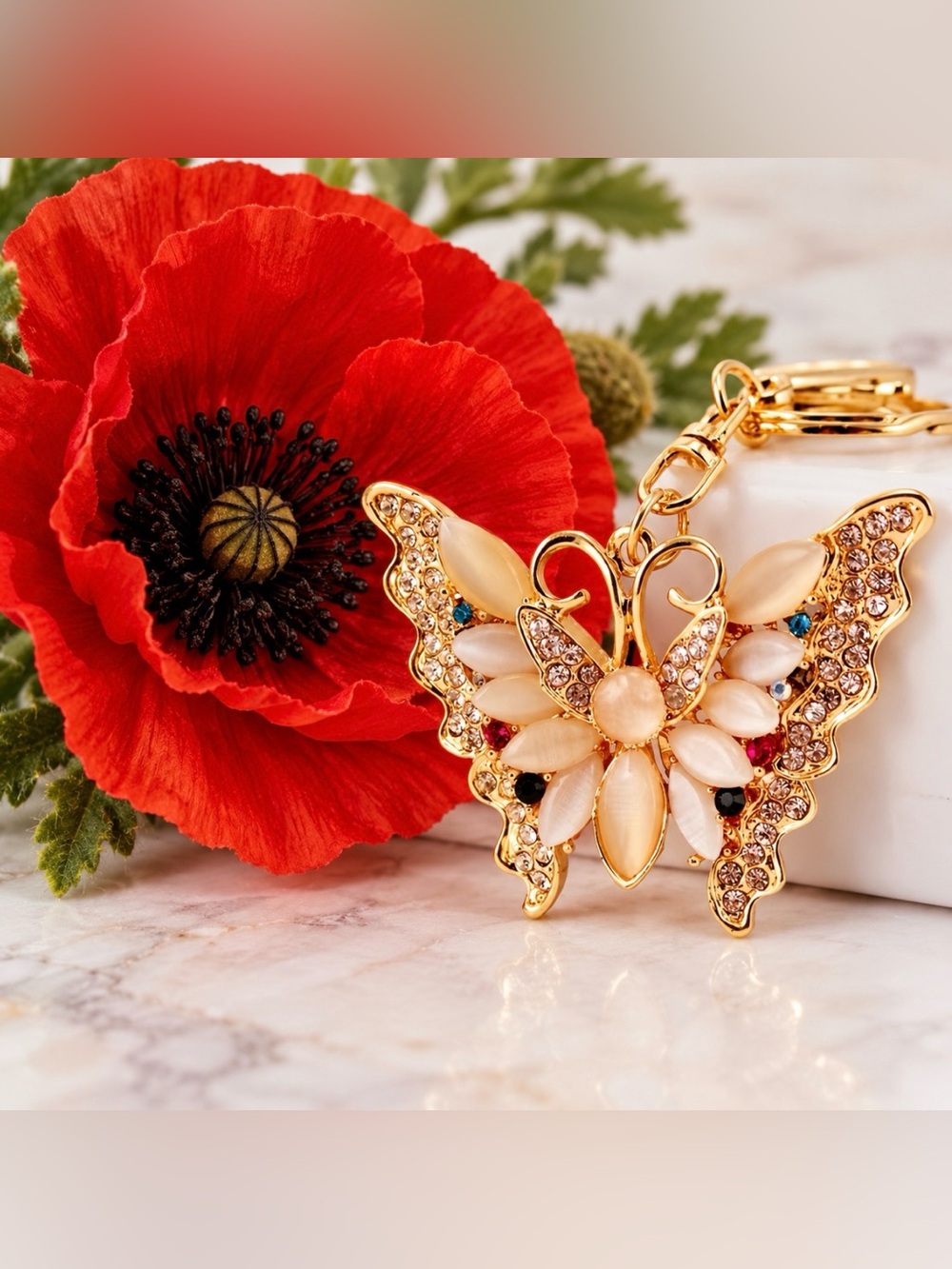Butterfly Rhinestone Keychain Car Key Bag Charm New - Picture 3 of 7
